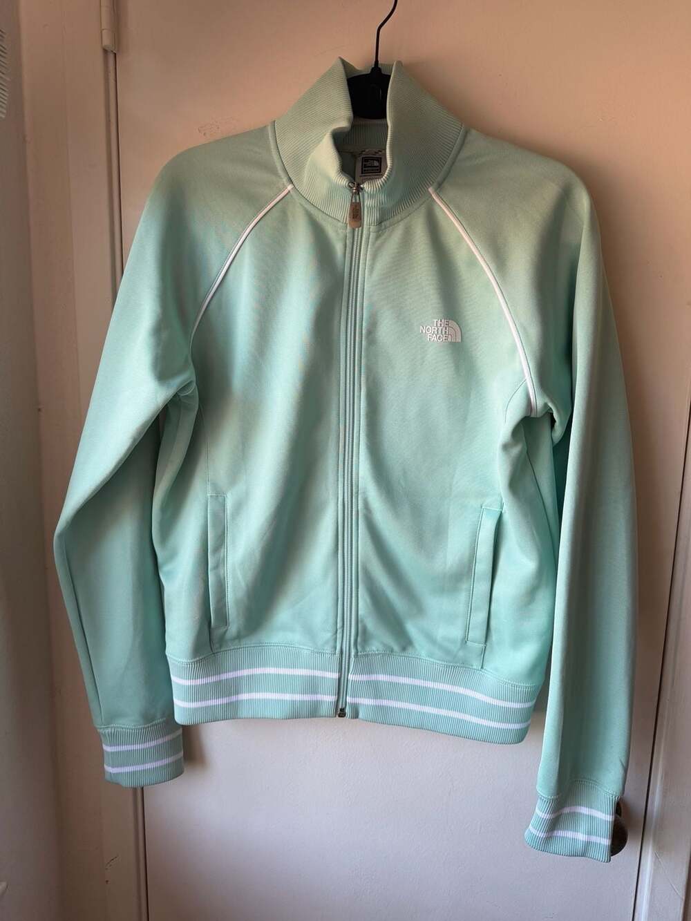 The North Face Full Zip Track Jacket Size L Mint White Varsity Stripes